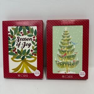 Pack of 32 Hallmark Christmas Holiday Assorted Boxed Glitter Cards w/ Envelopes